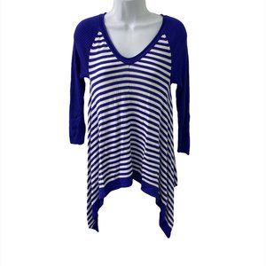Cupio Sweater Asymmetric Hem Purple/White Stripe Woman's Small Long Sleeve New